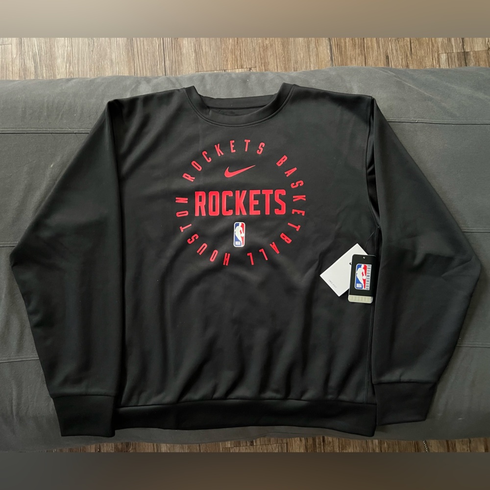 Houston Rockets Sweatshirt Mens Large Black NBA Basketball Dri Fit Pullover Nike